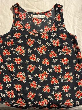 Faded Glory Black Tank with Red Floral Print